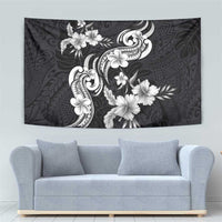 Hawaiian-Polynesian Art Tattoo Tapestry Hibiscus and Plumeria Grayscale