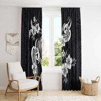 Hawaiian-Polynesian Art Tattoo Window Curtain Hibiscus and Plumeria Grayscale