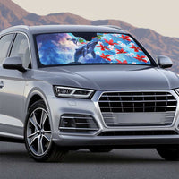 Hawaii Aloha Whales Auto Sun Shade Hibiscus and Whales with Polynesian Pattern - Polynesian Pride