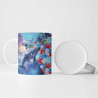 Hawaii Aloha Whales Ceramic Mug Hibiscus and Whales with Polynesian Pattern - Polynesian Pride