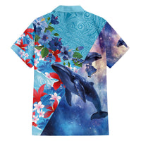 Hawaii Aloha Whales Family Matching Off The Shoulder Long Sleeve Dress and Hawaiian Shirt Hibiscus and Whales with Polynesian Pattern LT03 - Polynesian Pride