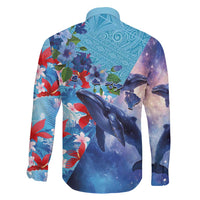 Hawaii Aloha Whales Family Matching Short Sleeve Bodycon Dress and Hawaiian Shirt Hibiscus and Whales with Polynesian Pattern - Polynesian Pride