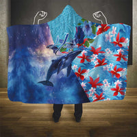 Hawaii Aloha Whales Hooded Blanket Hibiscus and Whales with Polynesian Pattern - Polynesian Pride