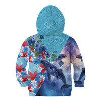 Hawaii Aloha Whales Kid Hoodie Hibiscus and Whales with Polynesian Pattern - Polynesian Pride