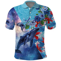 Hawaii Aloha Whales Polo Shirt Hibiscus and Whales with Polynesian Pattern - Polynesian Pride