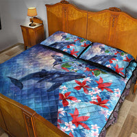 Hawaii Aloha Whales Quilt Bed Set Hibiscus and Whales with Polynesian Pattern - Polynesian Pride
