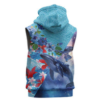 Hawaii Aloha Whales Sleeveless Zip Hoodie Hibiscus and Whales with Polynesian Pattern LT03 - Polynesian Pride