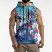 Hawaii Aloha Whales Sleeveless Zip Hoodie Hibiscus and Whales with Polynesian Pattern - Polynesian Pride
