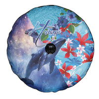 Hawaii Aloha Whales Spare Tire Cover Hibiscus and Whales with Polynesian Pattern - Polynesian Pride