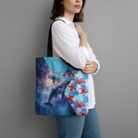 Hawaii Aloha Whales Tote Bag Hibiscus and Whales with Polynesian Pattern - Polynesian Pride