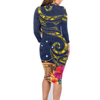 Tokelau Tokehega Day Family Matching Long Sleeve Bodycon Dress and Hawaiian Shirt Coat of Arms with Polynesian Tattoo and Hibiscus LT03 - Polynesian Pride