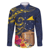 Tokelau Tokehega Day Family Matching Short Sleeve Bodycon Dress and Hawaiian Shirt Coat of Arms with Polynesian Tattoo and Hibiscus LT03 Dad's Shirt - Long Sleeve Blue - Polynesian Pride