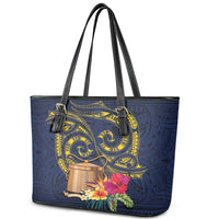 Tokelau Tokehega Day Leather Tote Bag Coat of Arms with Polynesian Tattoo and Hibiscus LT03 - Polynesian Pride