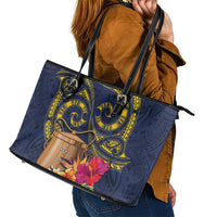 Tokelau Tokehega Day Leather Tote Bag Coat of Arms with Polynesian Tattoo and Hibiscus LT03 - Polynesian Pride
