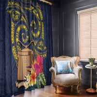 Tokelau Tokehega Day Window Curtain Coat of Arms with Polynesian Tattoo and Hibiscus