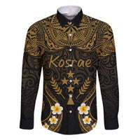 Personalised Kosrae Liberation Day Family Matching Long Sleeve Bodycon Dress and Hawaiian Shirt Polynesian Tattoo and Plumeria Gold Color