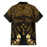 Personalised Kosrae Liberation Day Family Matching Off Shoulder Maxi Dress and Hawaiian Shirt Polynesian Tattoo and Plumeria Gold Color