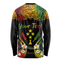 Personalised Kosrae Liberation Day Long Sleeve Shirt Polynesian Tattoo and Plumeria Reggae Color