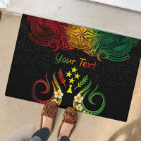 Personalised Kosrae Liberation Day Rubber Doormat Polynesian Tattoo and Plumeria Reggae Color