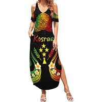 Personalised Kosrae Liberation Day Summer Maxi Dress Polynesian Tattoo and Plumeria Reggae Color