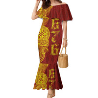 Tonga 676 Ngatu Tribal Tattoo Family Matching Mermaid Dress and Hawaiian Shirt LT03 Mom's Dress Red - Polynesian Pride