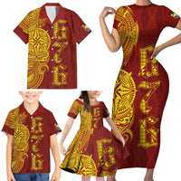 Tonga 676 Ngatu Tribal Tattoo Family Matching Short Sleeve Bodycon Dress and Hawaiian Shirt LT03 - Polynesian Pride