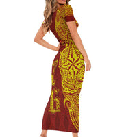 Tonga 676 Ngatu Tribal Tattoo Family Matching Short Sleeve Bodycon Dress and Hawaiian Shirt LT03 - Polynesian Pride