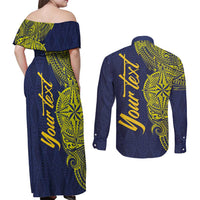 Personalised Tokelau Classic Ngatu Motifs Couples Matching Off Shoulder Maxi Dress and Long Sleeve Button Shirt