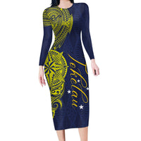 Personalised Tokelau Classic Ngatu Motifs Long Sleeve Bodycon Dress