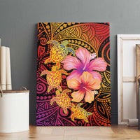 Hawaiian Hibiscus Turtle Tribal Polynesian Pattern Canvas Wall Art Colorful Color