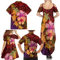 Hawaiian Hibiscus Turtle Tribal Polynesian Pattern Family Matching Summer Maxi Dress and Hawaiian Shirt Colorful Color