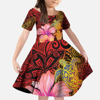 Hawaiian Hibiscus Turtle Tribal Polynesian Pattern Family Matching Tank Maxi Dress and Hawaiian Shirt Colorful Color