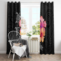 Hawaiian Hibiscus Turtle Tribal Polynesian Pattern Window Curtain Black Color