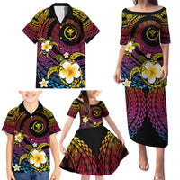 Hawaiian Plumeria Turtle Tribal Spiral Polynesian Tattoo Family Matching Puletasi and Hawaiian Shirt Fanciful Color LT03 - Polynesian Pride