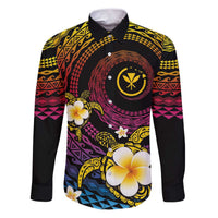 Hawaiian Plumeria Turtle Tribal Spiral Polynesian Tattoo Family Matching Puletasi and Hawaiian Shirt Fanciful Color LT03 Dad's Shirt - Long Sleeve Gradient - Polynesian Pride