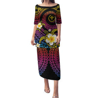 Hawaiian Plumeria Turtle Tribal Spiral Polynesian Tattoo Family Matching Puletasi and Hawaiian Shirt Fanciful Color LT03 Mom's Dress Gradient - Polynesian Pride