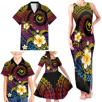 Hawaiian Plumeria Turtle Tribal Spiral Polynesian Tattoo Family Matching Tank Maxi Dress and Hawaiian Shirt Fanciful Color