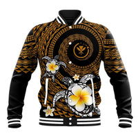 Hawaiian Plumeria Turtle Tribal Spiral Polynesian Tattoo Baseball Jacket Gold Color