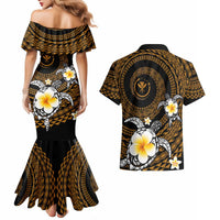 Hawaiian Plumeria Turtle Tribal Spiral Polynesian Tattoo Couples Matching Mermaid Dress and Hawaiian Shirt Gold Color LT03 - Polynesian Pride
