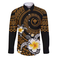Hawaiian Plumeria Turtle Tribal Spiral Polynesian Tattoo Family Matching Off Shoulder Short Dress and Hawaiian Shirt Gold Color LT03 Dad's Shirt - Long Sleeve Gold - Polynesian Pride