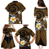 Hawaiian Plumeria Turtle Tribal Spiral Polynesian Tattoo Family Matching Puletasi and Hawaiian Shirt Gold Color LT03 - Polynesian Pride
