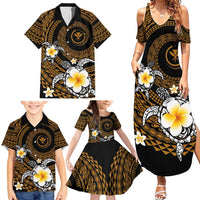 Hawaiian Plumeria Turtle Tribal Spiral Polynesian Tattoo Family Matching Summer Maxi Dress and Hawaiian Shirt Gold Color LT03 - Polynesian Pride