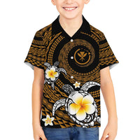 Hawaiian Plumeria Turtle Tribal Spiral Polynesian Tattoo Family Matching Tank Maxi Dress and Hawaiian Shirt Gold Color