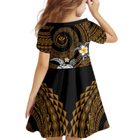 Hawaiian Plumeria Turtle Tribal Spiral Polynesian Tattoo Kid Short Sleeve Dress Gold Color