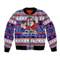 Custom American Samoa Christmas Bomber Jacket Samoan Coat of Arms and Cool Santa Ornament Style LT03 Unisex Blue - Polynesian Pride