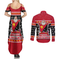 Papua New Guinea Christmas Couples Matching Summer Maxi Dress and Long Sleeve Button Shirts Santa With Flag Of PNG Polynesian Tribal Xmas Vibe LT03 - Polynesian Pride