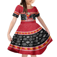 Papua New Guinea Christmas Family Matching Off Shoulder Short Dress and Hawaiian Shirt Santa With Flag Of PNG Polynesian Tribal Xmas Vibe LT03 Daughter's Dress Red - Polynesian Pride