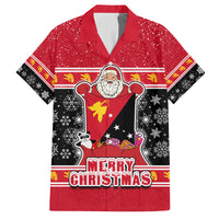 Papua New Guinea Christmas Family Matching Summer Maxi Dress and Hawaiian Shirt Santa With Flag Of PNG Polynesian Tribal Xmas Vibe LT03 Dad's Shirt - Short Sleeve Red - Polynesian Pride