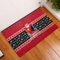 Papua New Guinea Christmas Rubber Doormat Santa With Flag Of PNG Polynesian Tribal Xmas Vibe LT03 Red - Polynesian Pride