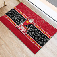 Papua New Guinea Christmas Rubber Doormat Santa With Flag Of PNG Polynesian Tribal Xmas Vibe LT03 - Polynesian Pride